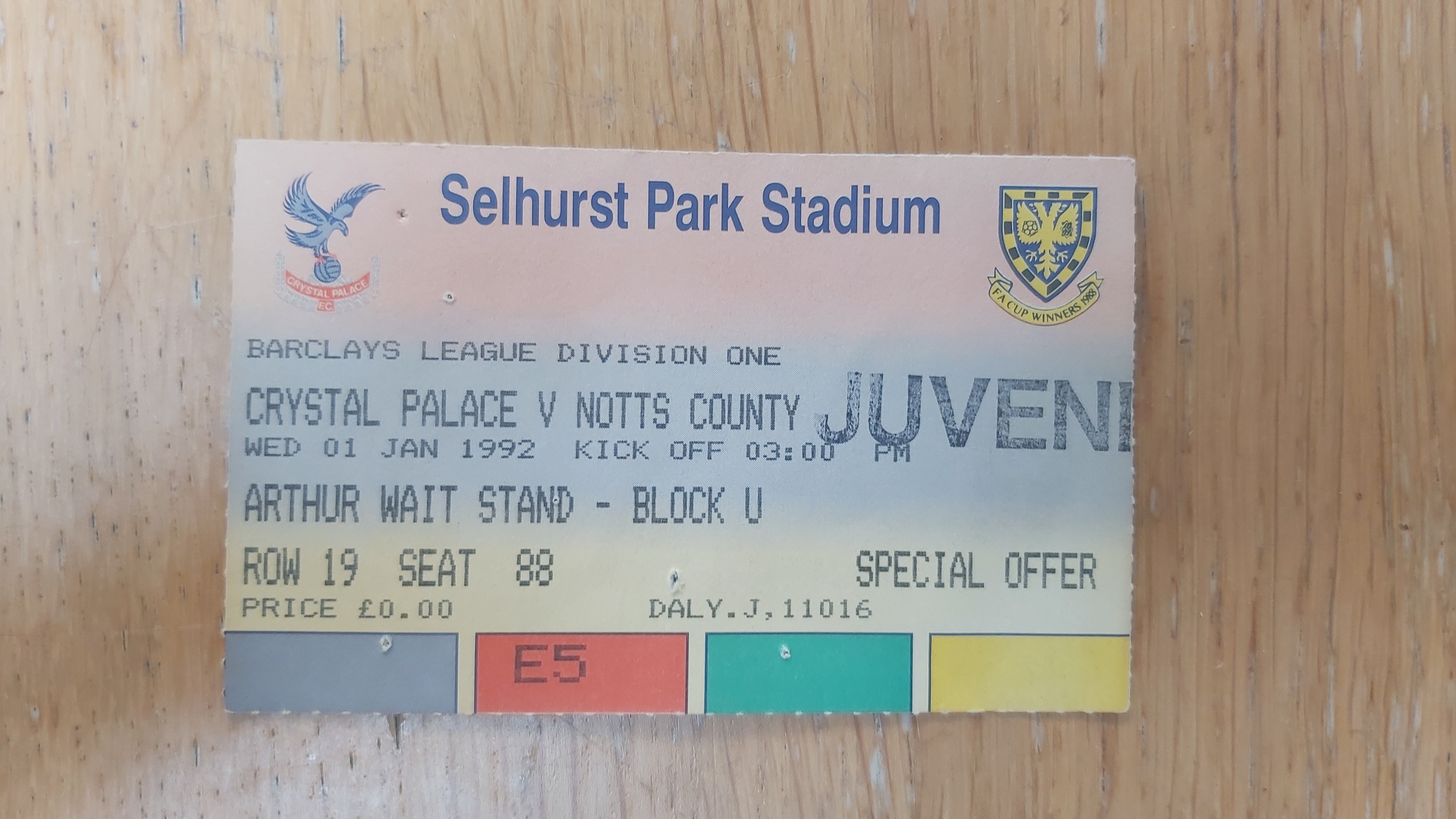 Crystal Palace vs Notts County ticket stub
